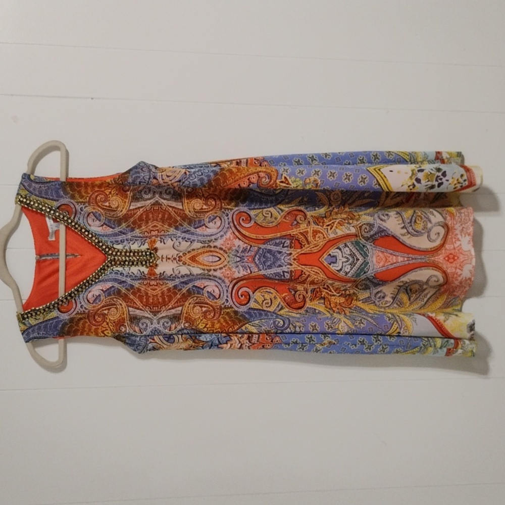 Sandra Darren Sleeveless Shift Dress Size 8 Orange Paisley Geometric Print